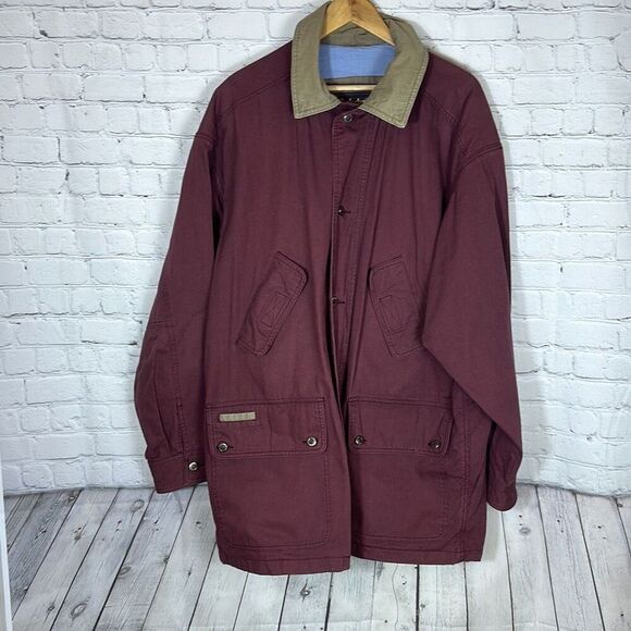 Timberland Weathergear Mens Burgundy Canvas Barn Chore Coat Jacket Size L Large - Picture 1 of 13